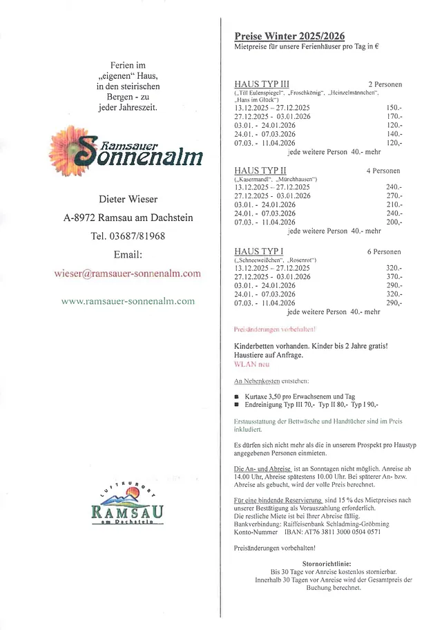 Preisliste Winter 2025/2026